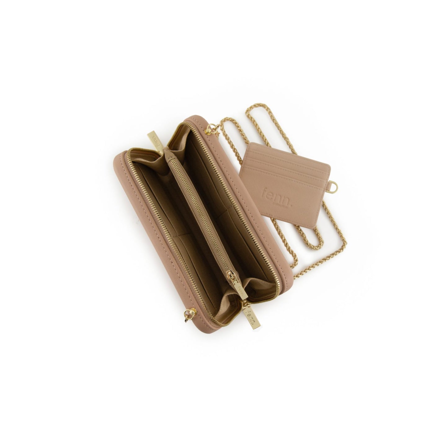 Wallet – Mocha – Gold Zip – Gold Chain