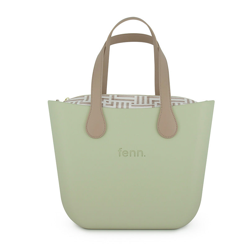 Original Collection – Pastel Green – Pattern Inner – Gold Zip – Light Stone Flat Handle